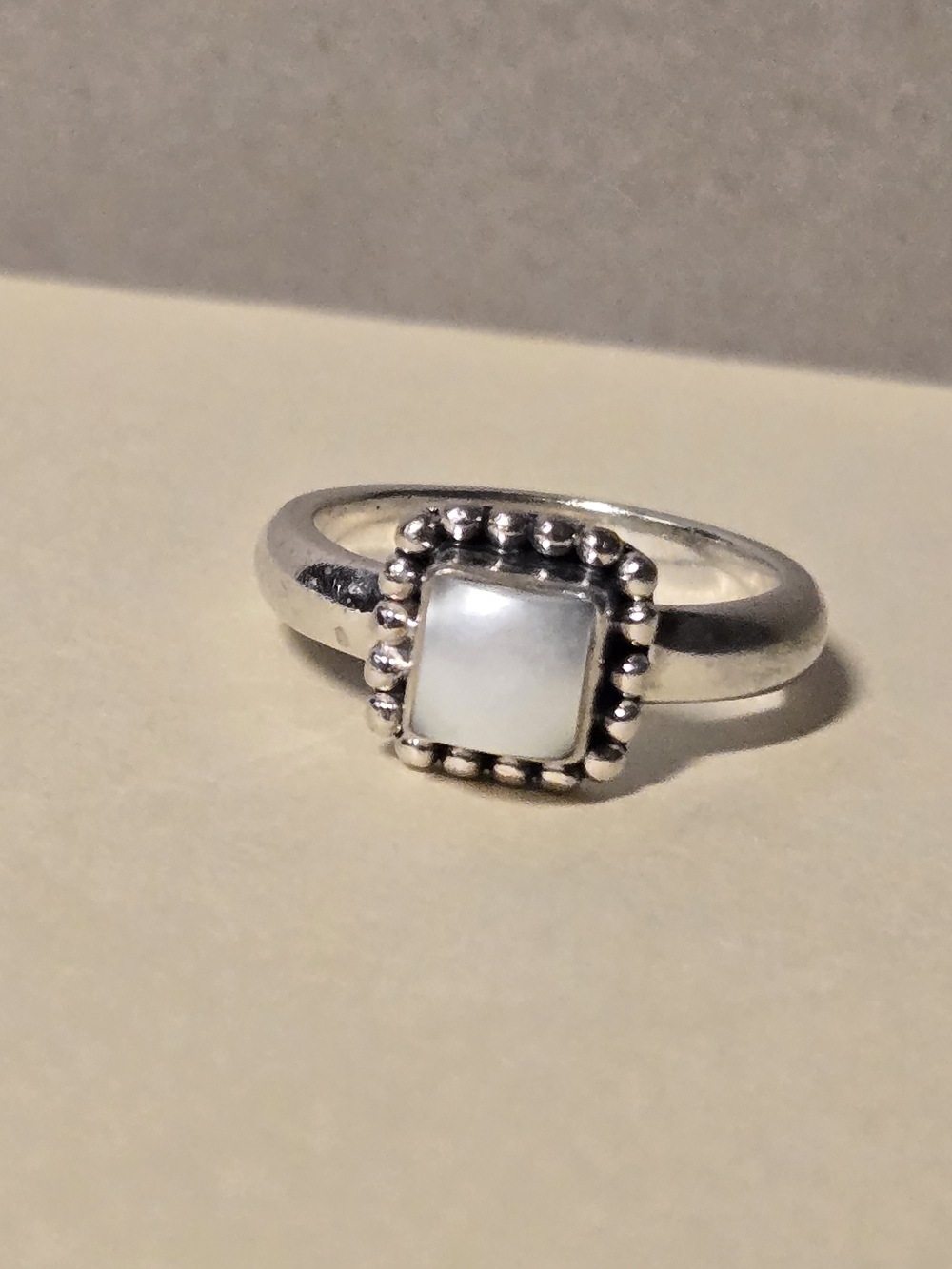 Silpada Ring Sterling Silver 925 Square Mother of Pearl Beaded Frame, Size 8